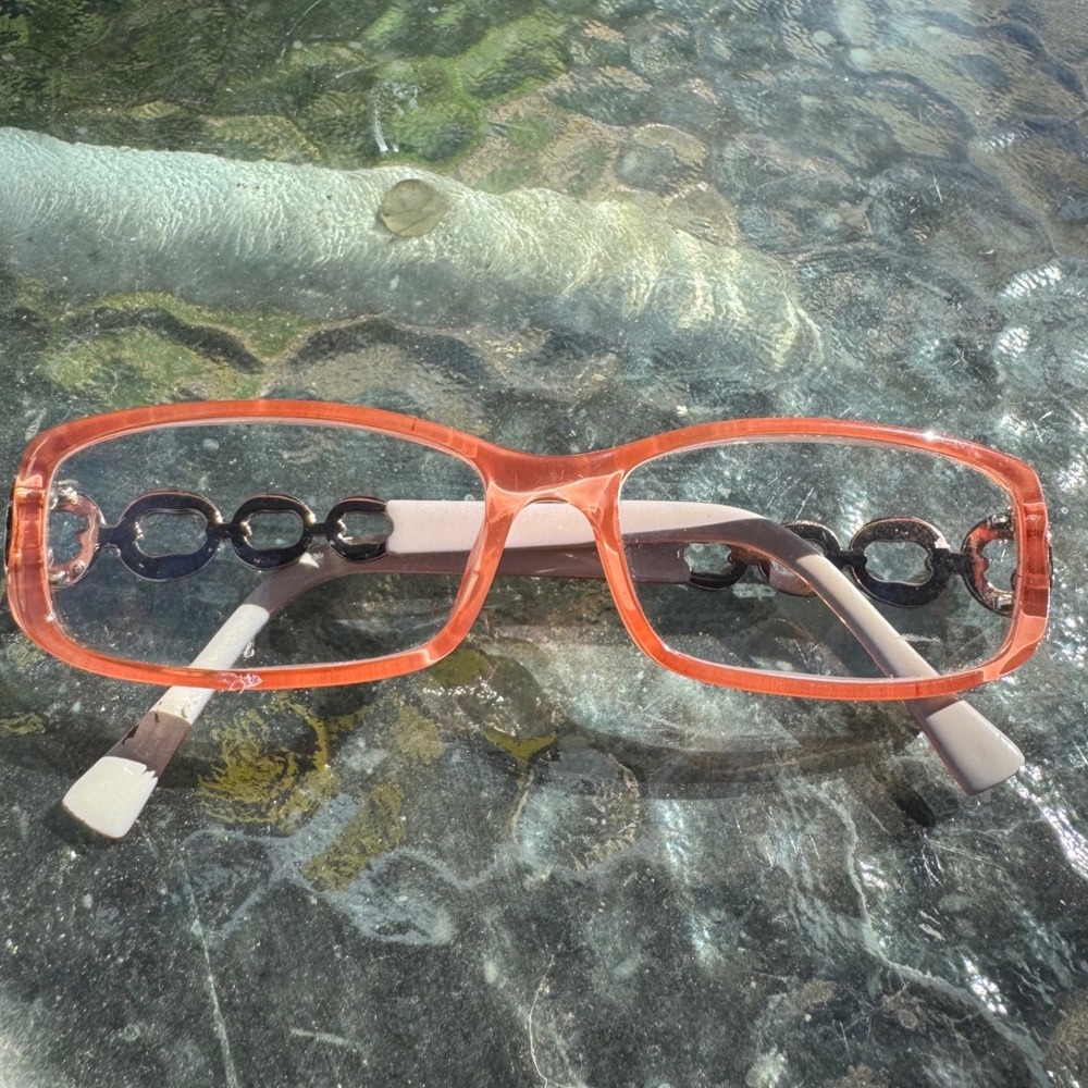 Vintage Peach Rectangular Eyeglass Frames with Rh… - image 7